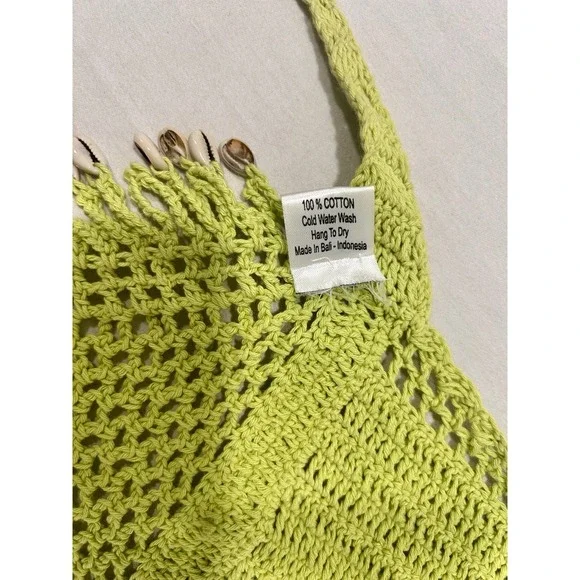 Island Planet Miami Beach Lime Green Crochet Halter Top with Shell Accents Small - Picture 5 of 6